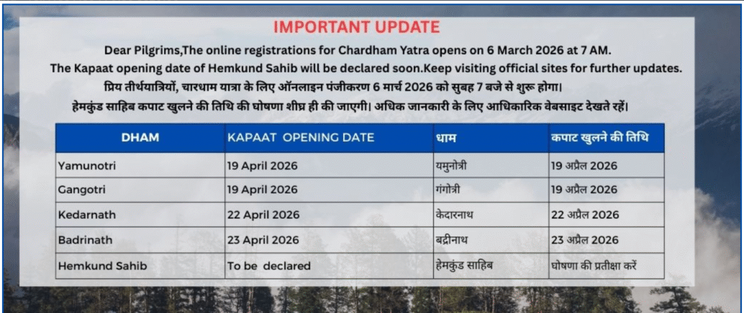 Char Dham Yatra 2026 Registration Process :- चारधाम यात्रा 2026 के लिए ऑनलाइन रजिस्ट्रेशन शुरू, देखिये रजिस्ट्रेशन की पूरी प्रक्रिया !