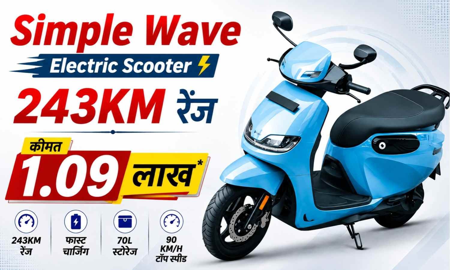 Simple Wave :- लॉन्च हुई 243KM रेंज वाली Electric Scooter, कीमत सिर्फ 1.09 लाख रुपये !